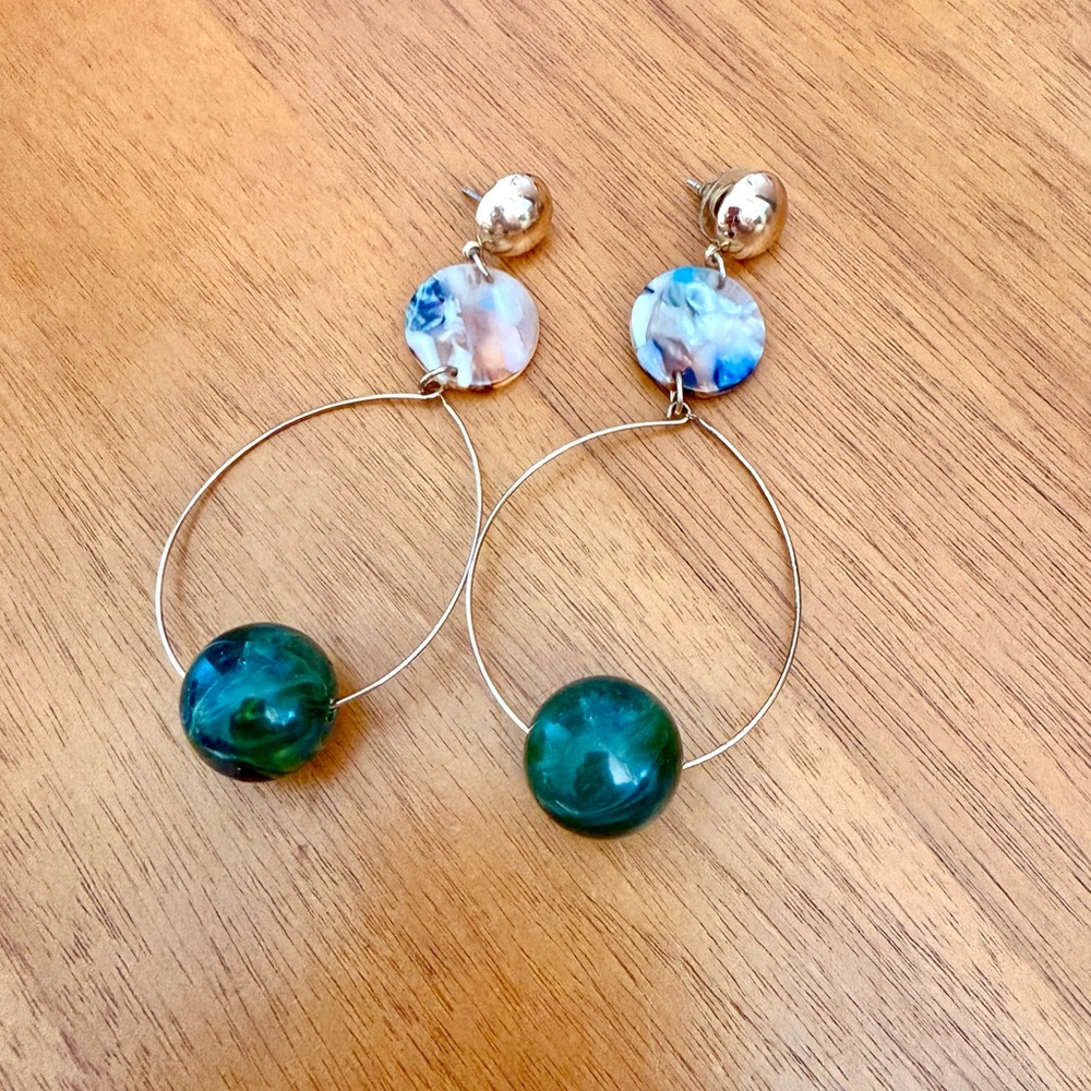 Colorful Hoop Earrings with Blue and Green Accents